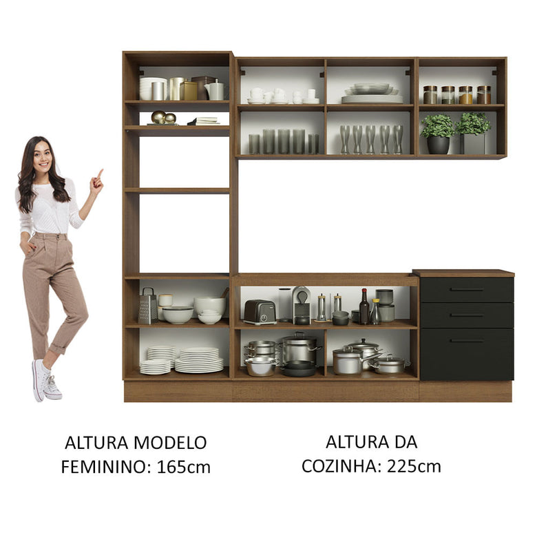 Armário de Cozinha Completa 250cm Rustic/Preto Agata Madesa 01
