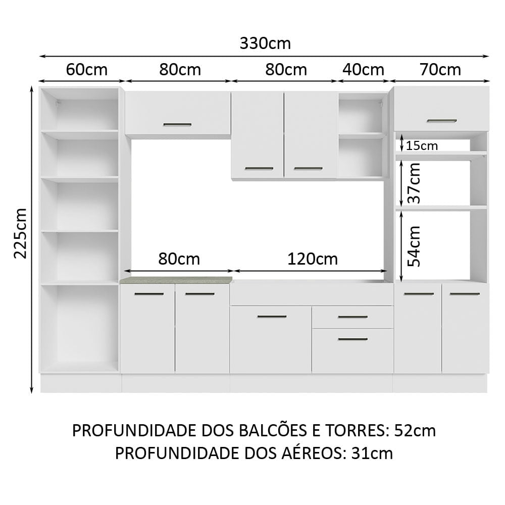 Armário de Cozinha Completa 330cm Branco Agata Madesa 02