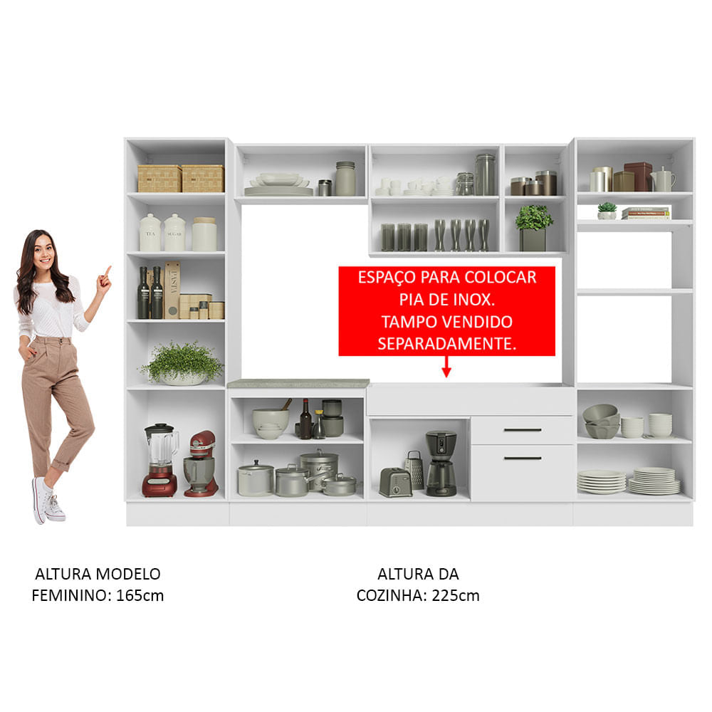 Armário de Cozinha Completa 330cm Branco Agata Madesa 02