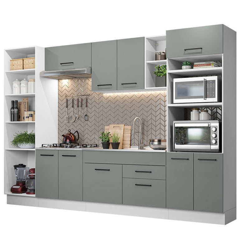 Armário de Cozinha Completa 330cm Branco/Cinza Agata Madesa 02