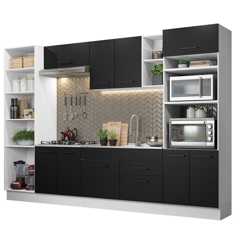 Armário de Cozinha Completa 330cm Branco/Preto Agata Madesa 02