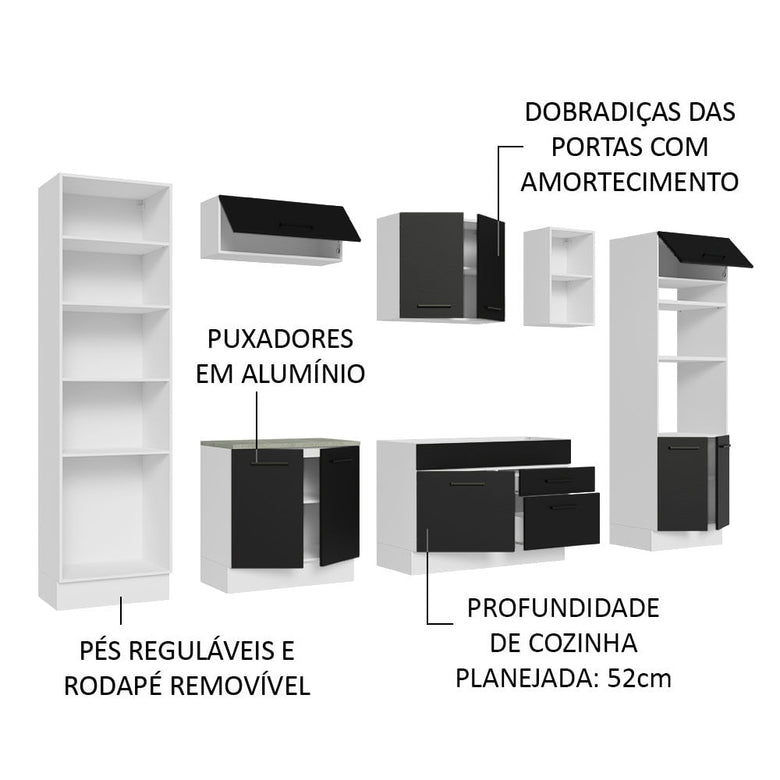 Armário de Cozinha Completa 330cm Branco/Preto Agata Madesa 02
