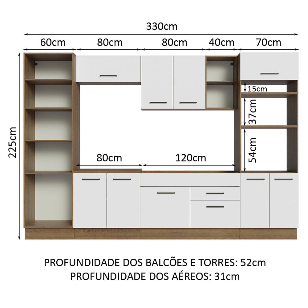 Armário de Cozinha Completa 330cm Rustic/Branco Agata Madesa 02