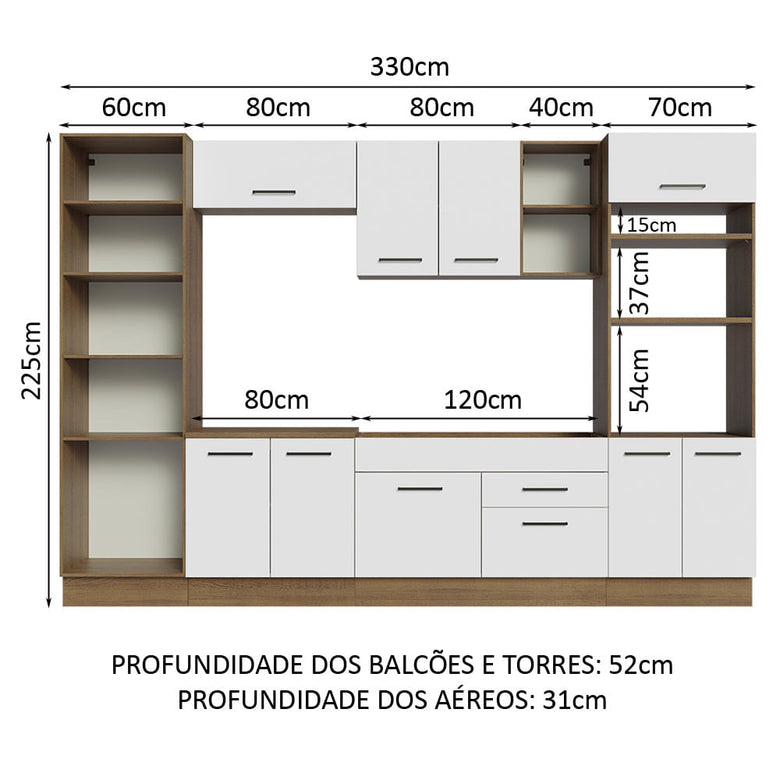 Armário de Cozinha Completa 330cm Rustic/Branco Agata Madesa 02