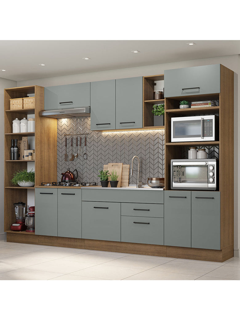Armário de Cozinha Completa 330cm Rustic/Cinza Agata Madesa 02