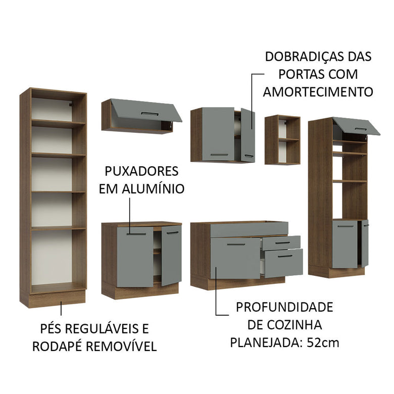 Armário de Cozinha Completa 330cm Rustic/Cinza Agata Madesa 02