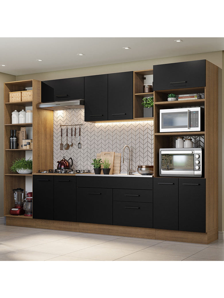 Armário de Cozinha Completa 330cm Rustic/Preto Agata Madesa 02