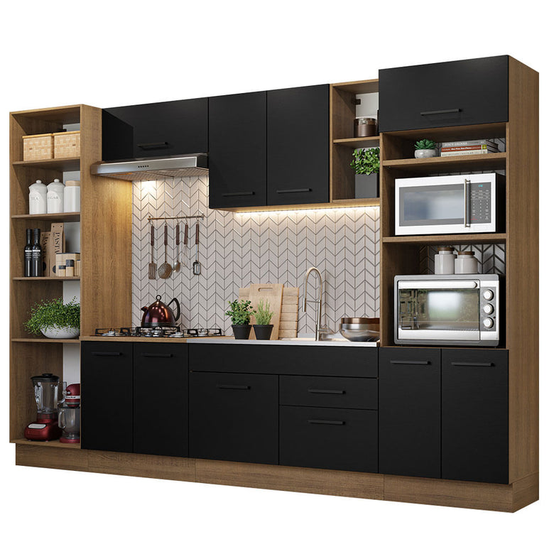Armário de Cozinha Completa 330cm Rustic/Preto Agata Madesa 02