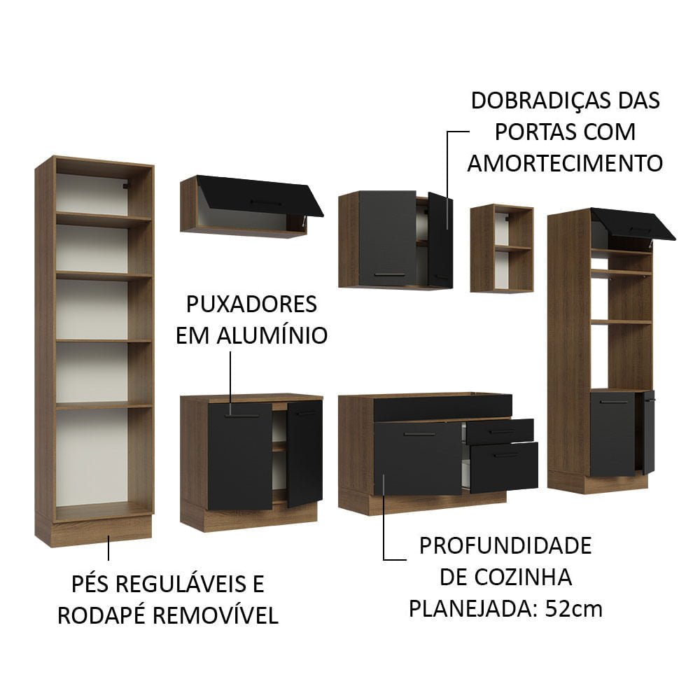 Armário de Cozinha Completa 330cm Rustic/Preto Agata Madesa 02