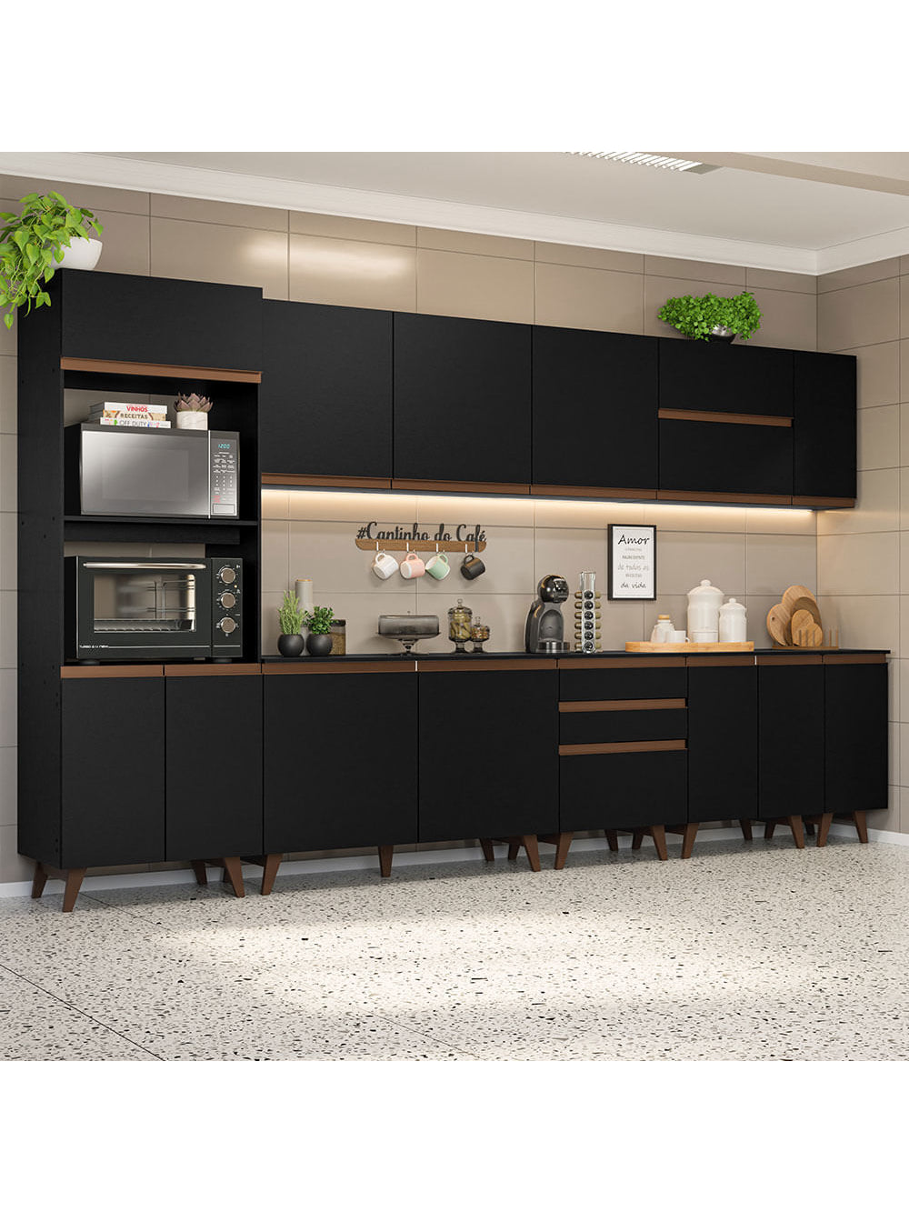 Armário de Cozinha Completa 355cm Preto Reims da Sabrina Madesa - Preto