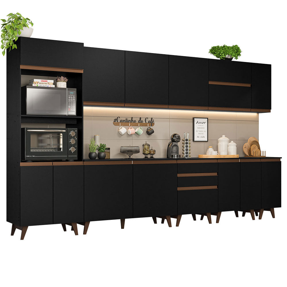 Armário de Cozinha Completa 355cm Preto Reims da Sabrina Madesa - Preto