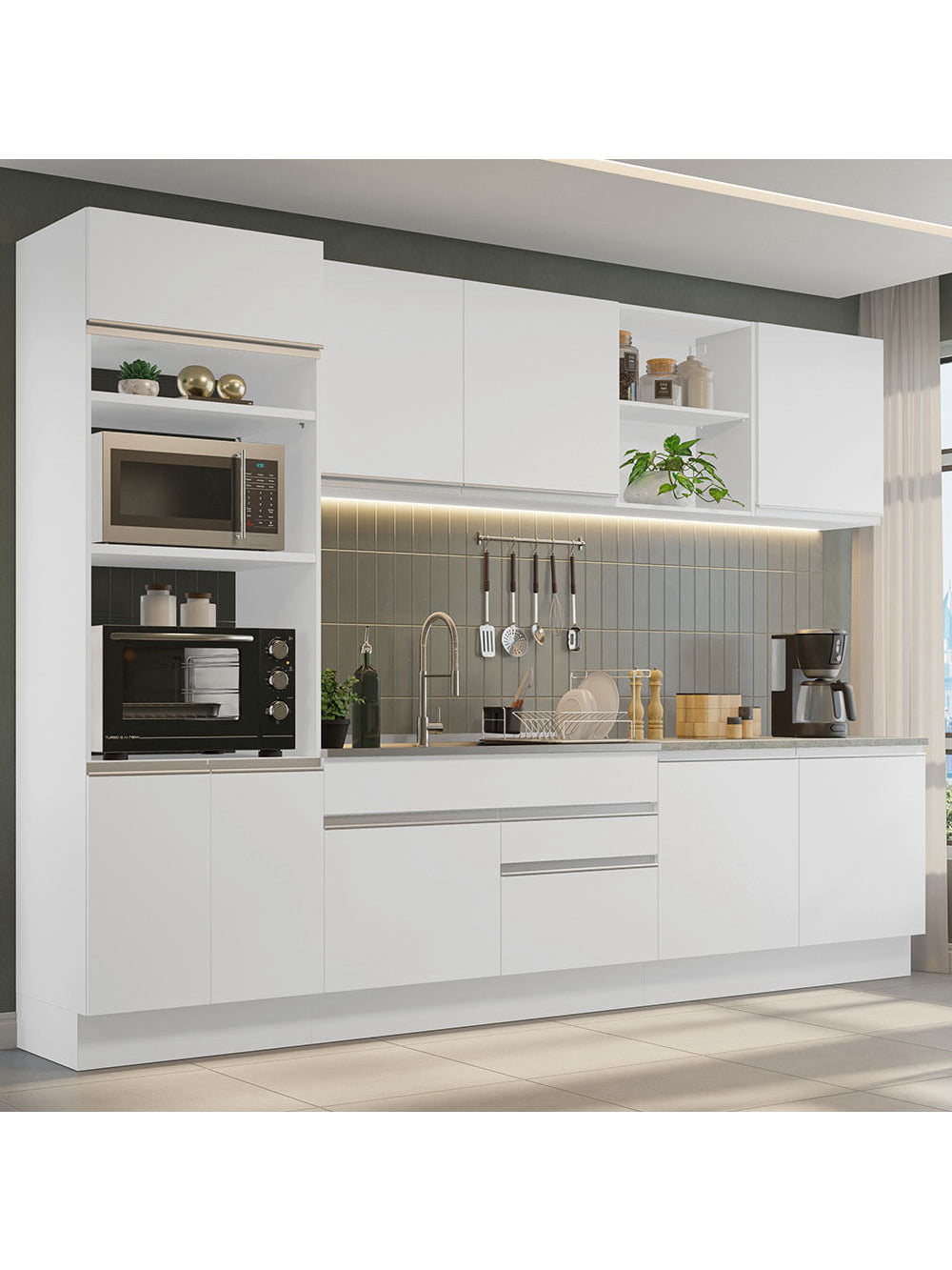 Armário de Cozinha Completa 310cm Branco Glamy Madesa 02 - Branco