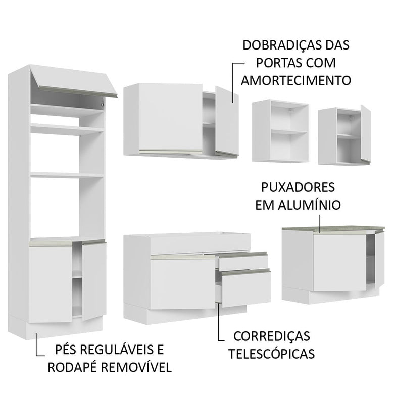 Armário de Cozinha Completa 310cm Branco Glamy Madesa 02