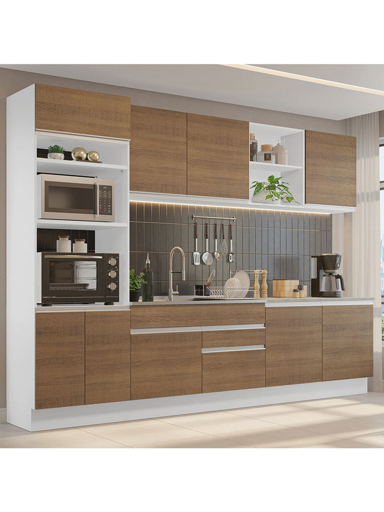 Armário de Cozinha Completa 310cm Branco/Rustic Glamy Madesa 02