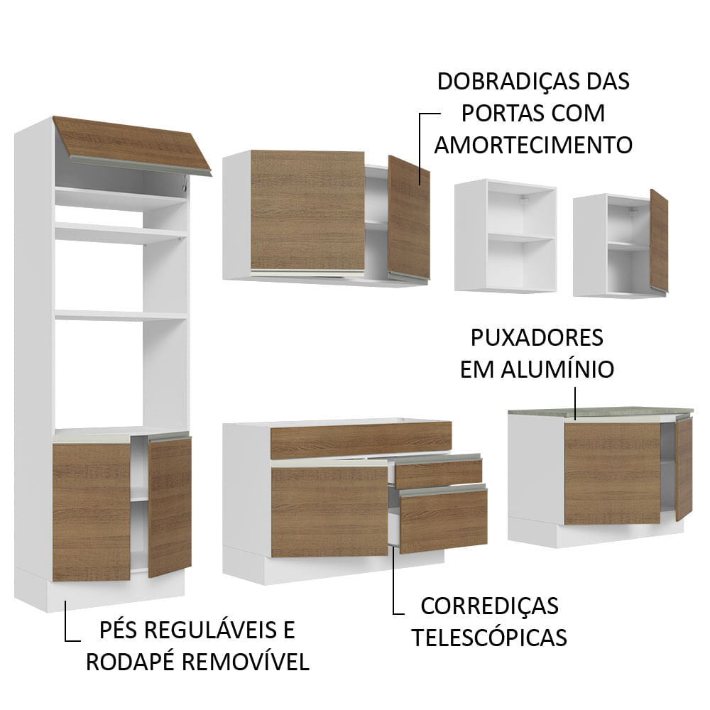 Armário de Cozinha Completa 310cm Branco/Rustic Glamy Madesa 02