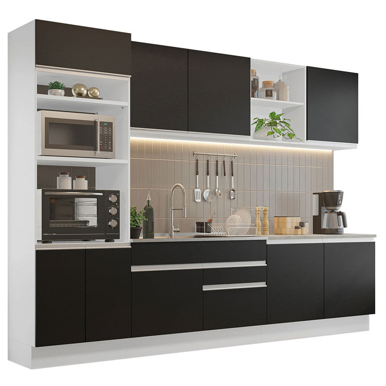 Armário de Cozinha Completa 310cm Branco/Preto Glamy Madesa 02