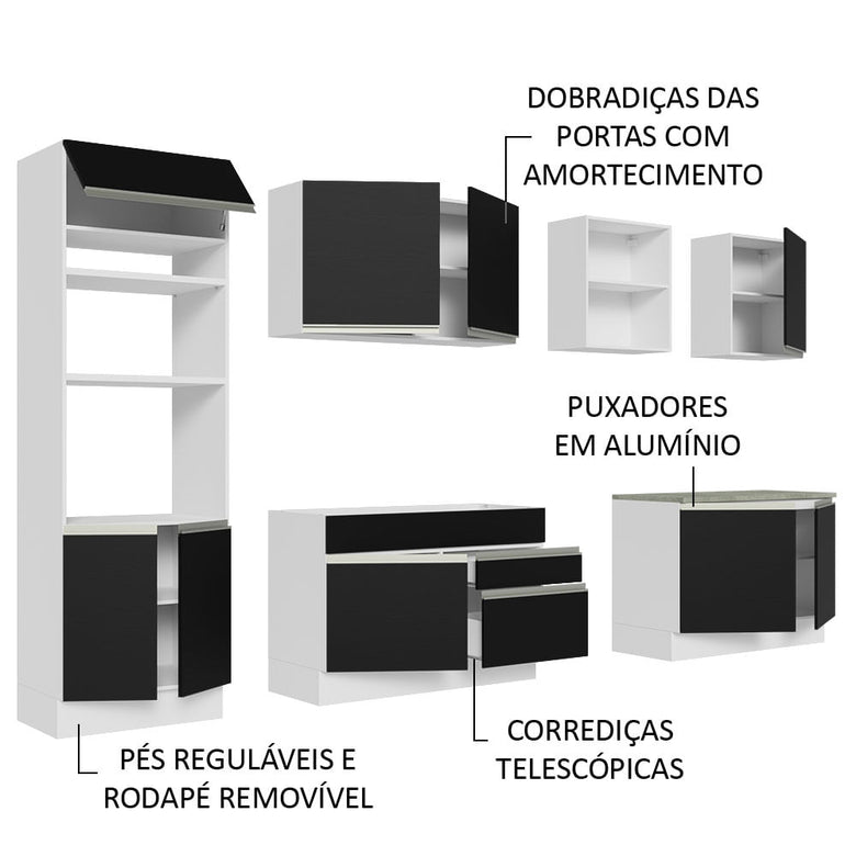 Armário de Cozinha Completa 310cm Branco/Preto Glamy Madesa 02