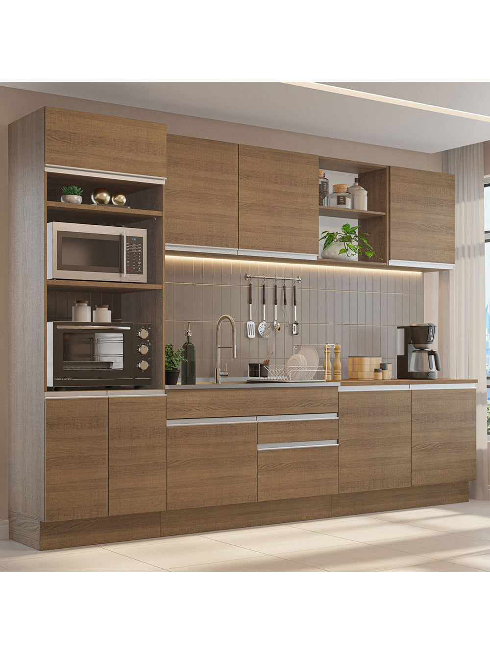 Armário de Cozinha Completa 310cm Rustic Glamy Madesa 02 - Rustic