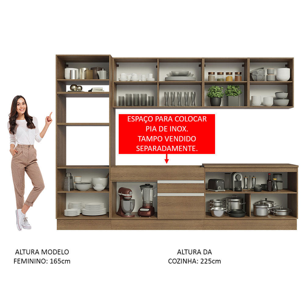 Armário de Cozinha Completa 310cm Rustic Glamy Madesa 02