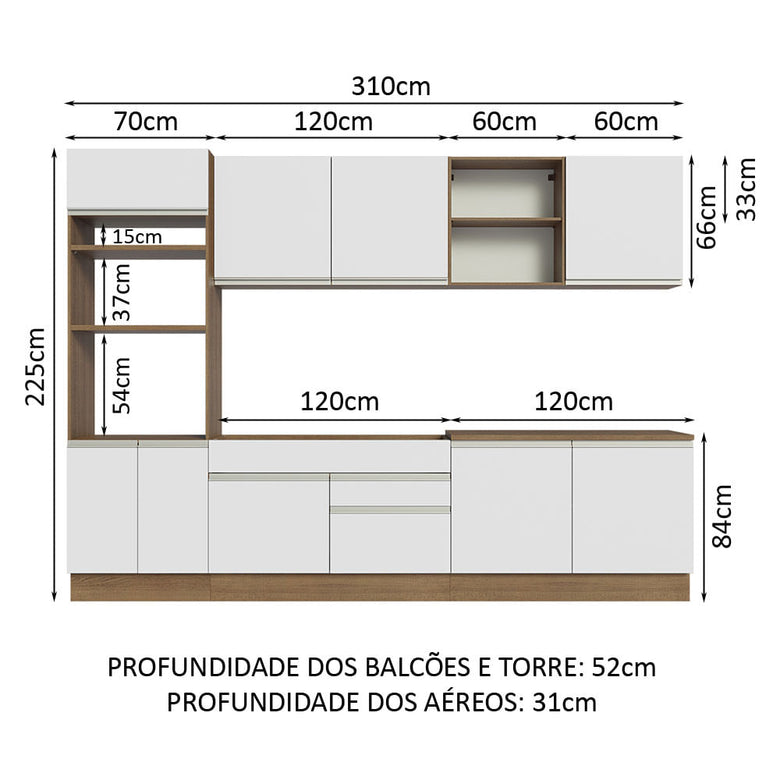 Armário de Cozinha Completa 310cm Rustic/Branco Glamy Madesa 02