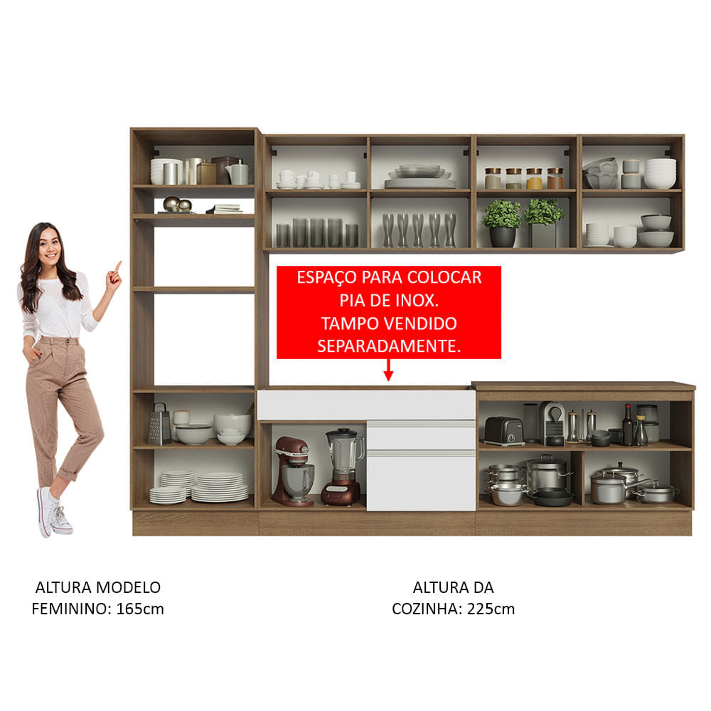 Armário de Cozinha Completa 310cm Rustic/Branco Glamy Madesa 02