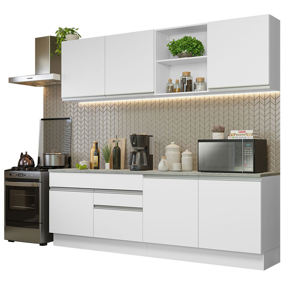 Armário de Cozinha Completa 240cm Branco Glamy Madesa 06 - Branco