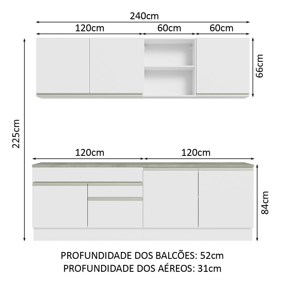 Armário de Cozinha Completa 240cm Branco Glamy Madesa 06