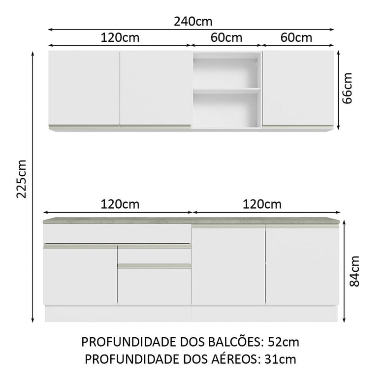 Armário de Cozinha Completa 240cm Branco Glamy Madesa 06