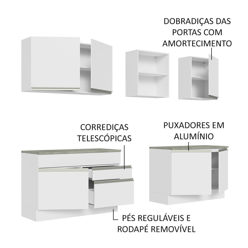 Armário de Cozinha Completa 240cm Branco Glamy Madesa 06
