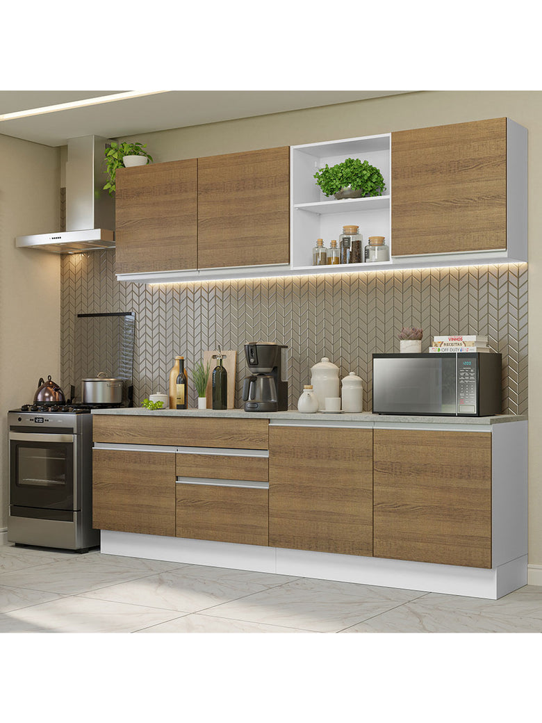 Armário de Cozinha Completa 240cm Branco/Rustic Glamy Madesa 06