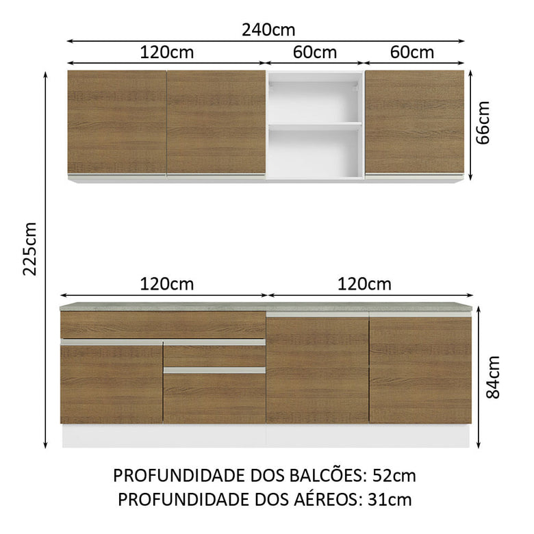 Armário de Cozinha Completa 240cm Branco/Rustic Glamy Madesa 06