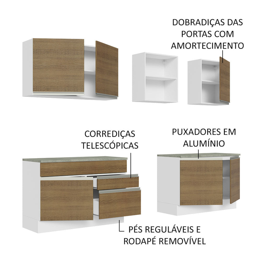 Armário de Cozinha Completa 240cm Branco/Rustic Glamy Madesa 06