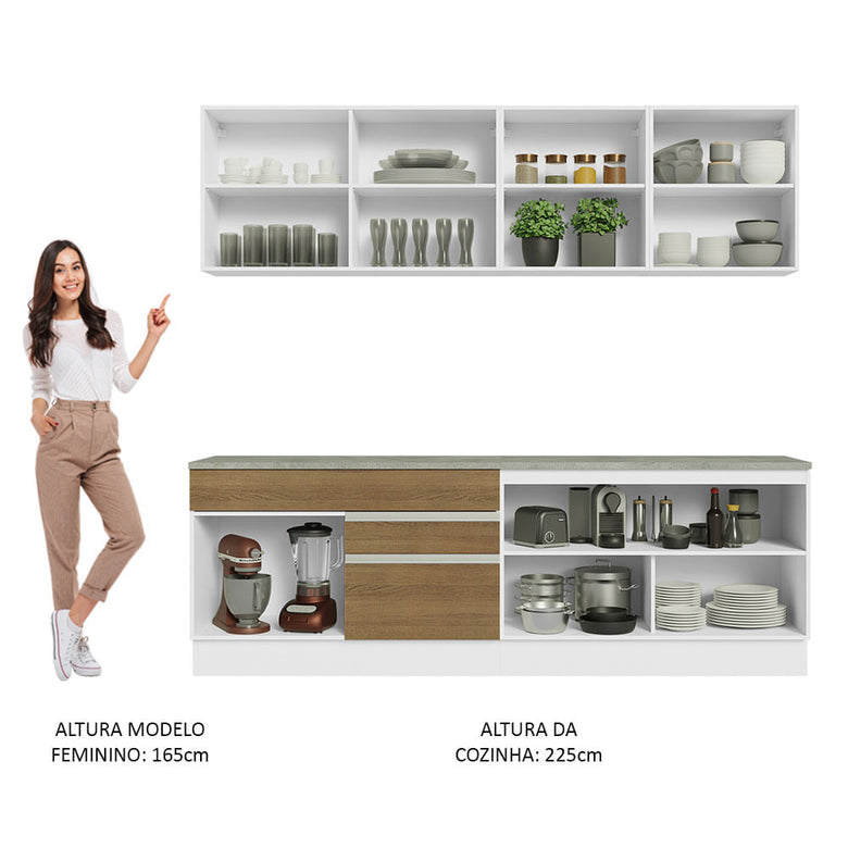 Armário de Cozinha Completa 240cm Branco/Rustic Glamy Madesa 06