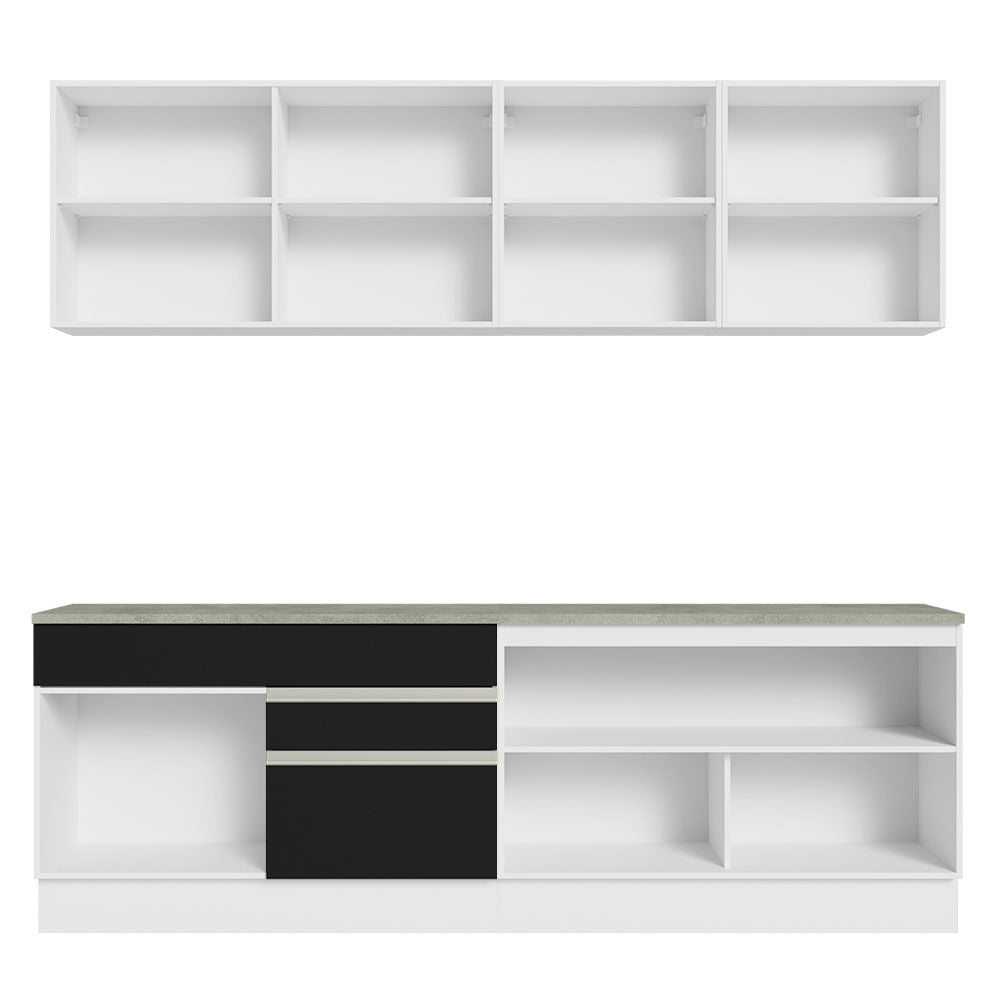 Armário de Cozinha Completa 240cm Branco/Preto Glamy Madesa 06
