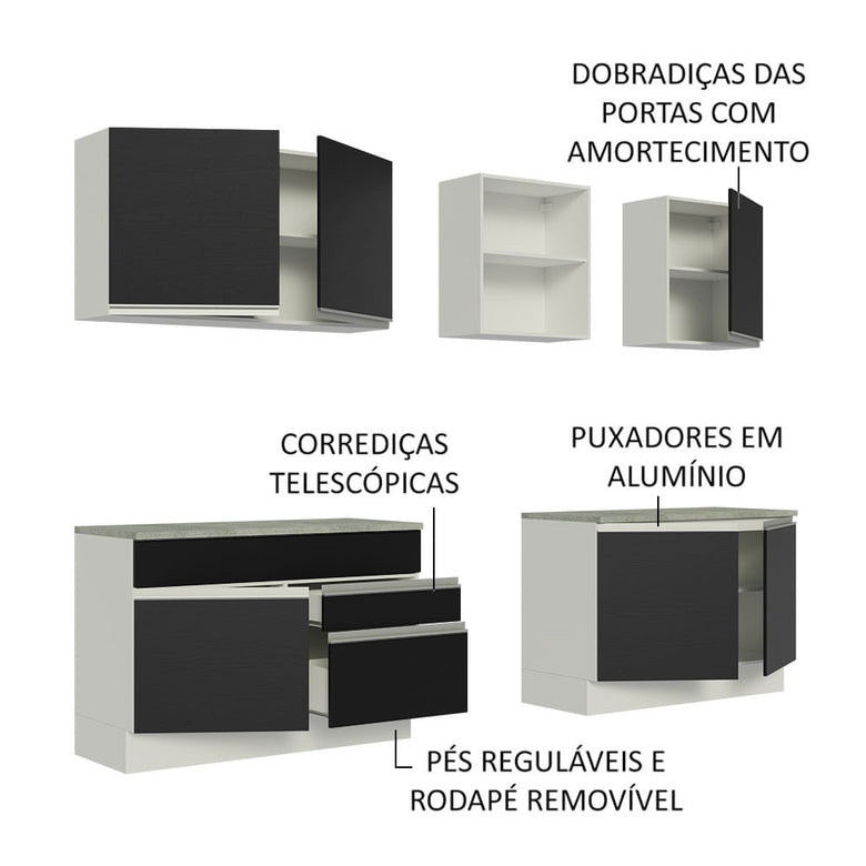 Armário de Cozinha Completa 240cm Branco/Preto Glamy Madesa 06