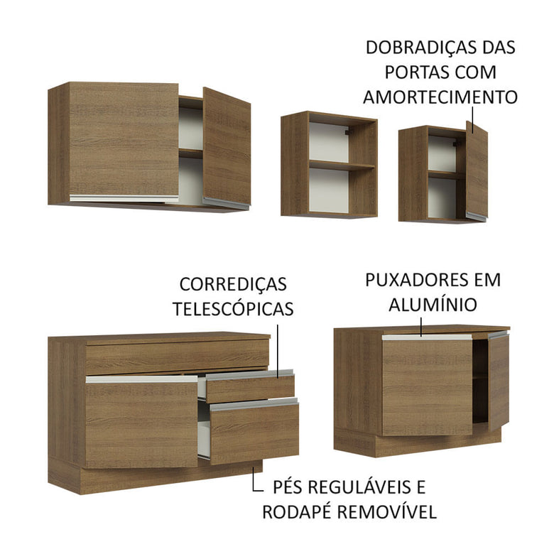 Armário de Cozinha Completa 240cm Rustic Glamy Madesa 06