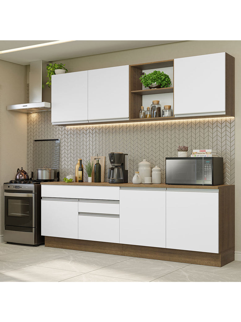 Armário de Cozinha Completa 240cm Rustic/Branco Glamy Madesa 06