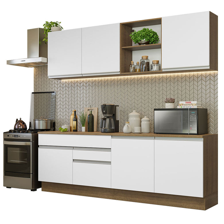 Armário de Cozinha Completa 240cm Rustic/Branco Glamy Madesa 06