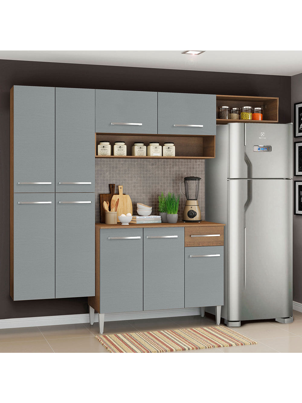 Armário de Cozinha Completa 229cm Rustic/Cinza Emilly Fit Madesa - Rustic/Cinza