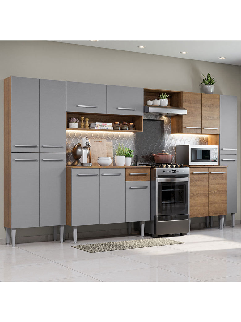 Armário de Cozinha Completa 325cm Rustic/Cinza Emilly Joy Madesa