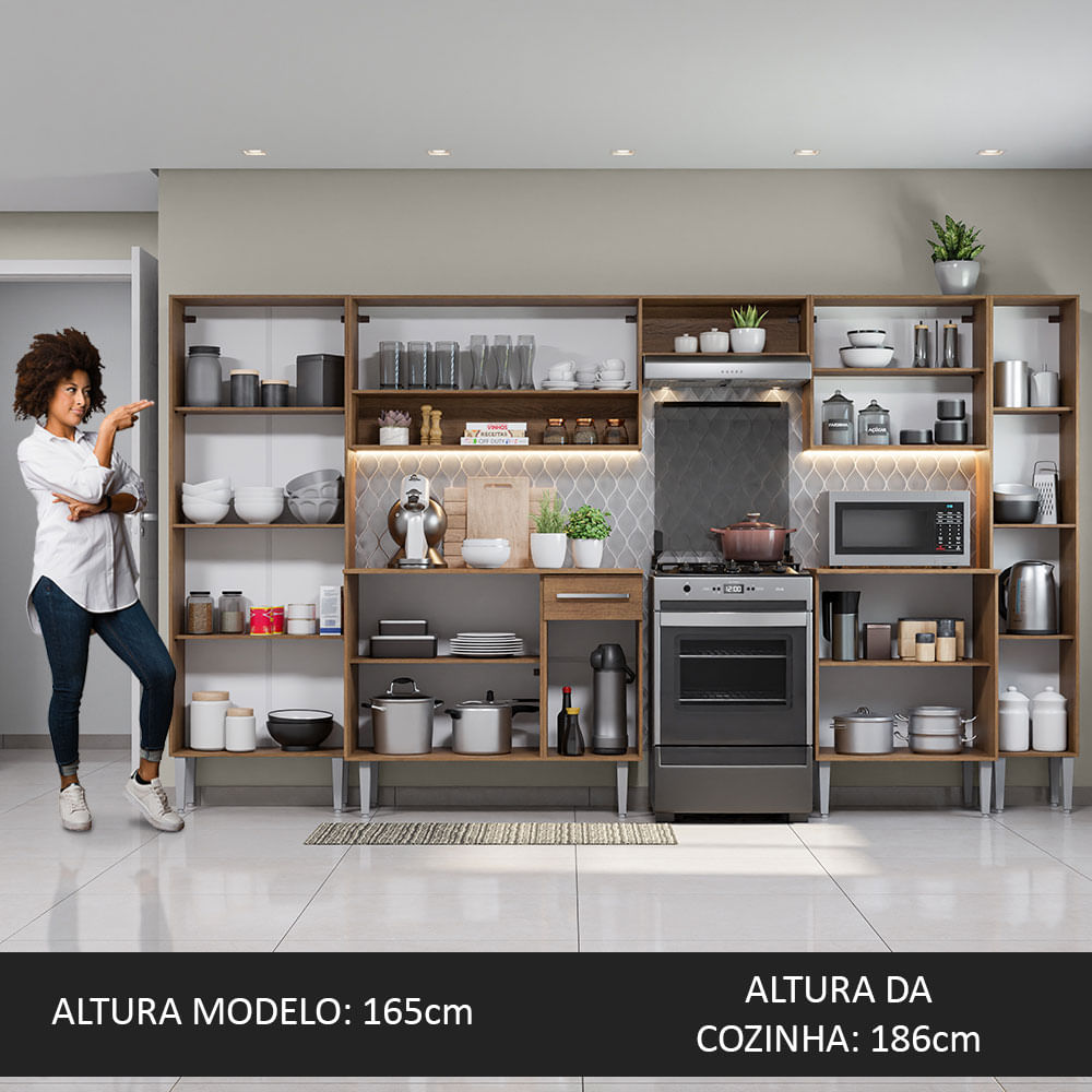 Armário de Cozinha Completa 325cm Rustic/Cinza Emilly Joy Madesa