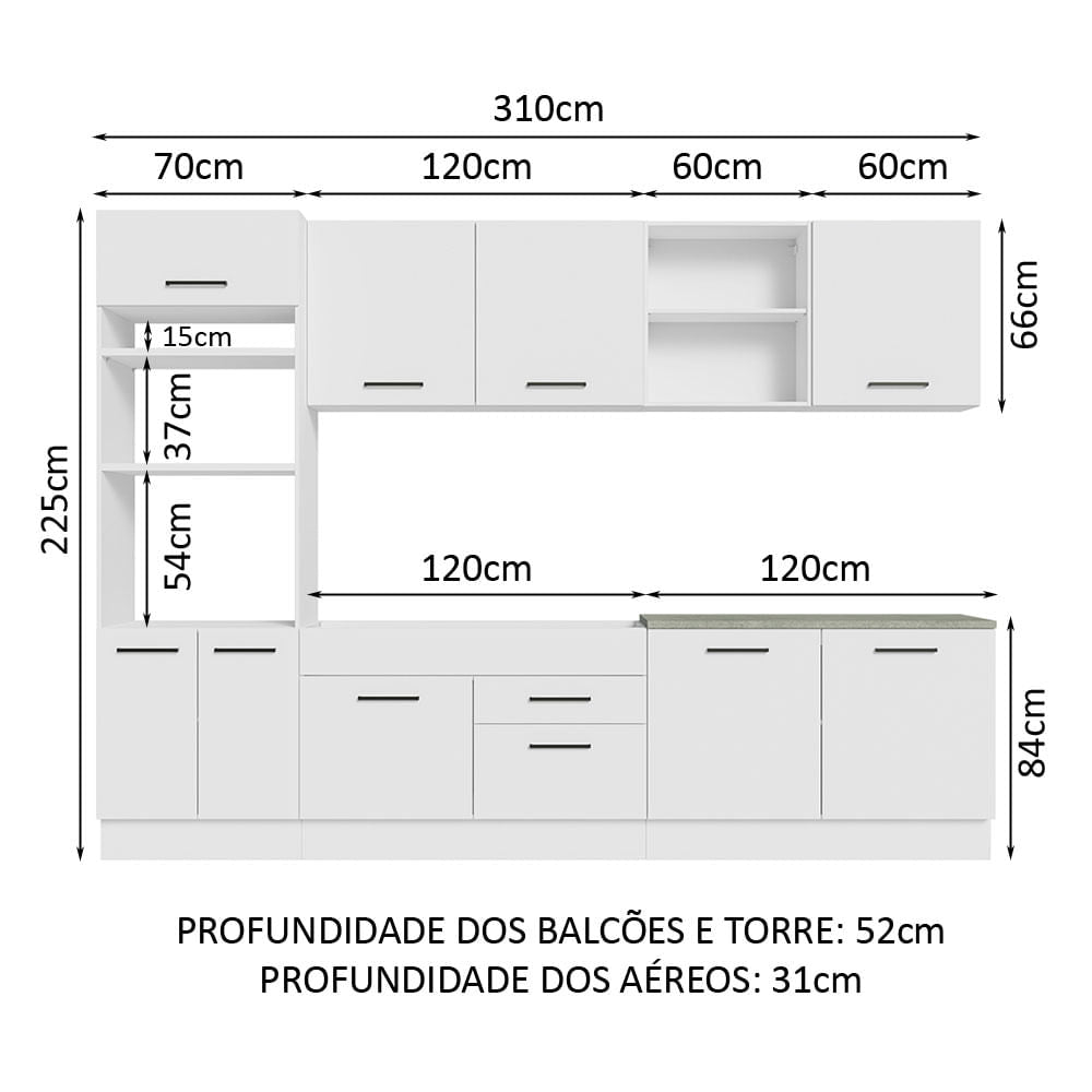 Armário de Cozinha Completa 310cm Branco Agata Madesa 02