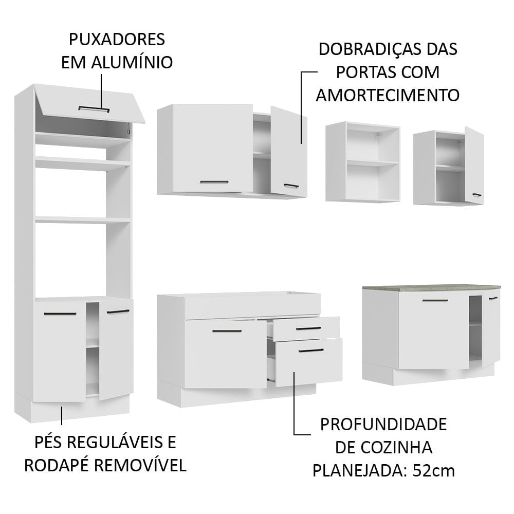 Armário de Cozinha Completa 310cm Branco Agata Madesa 02