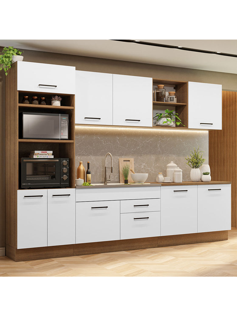 Armário de Cozinha Completa 310cm Rustic/Branco Agata Madesa 02
