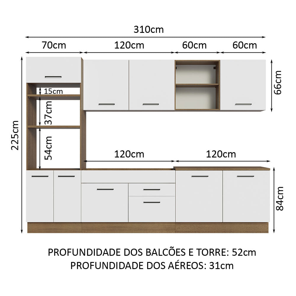 Armário de Cozinha Completa 310cm Rustic/Branco Agata Madesa 02