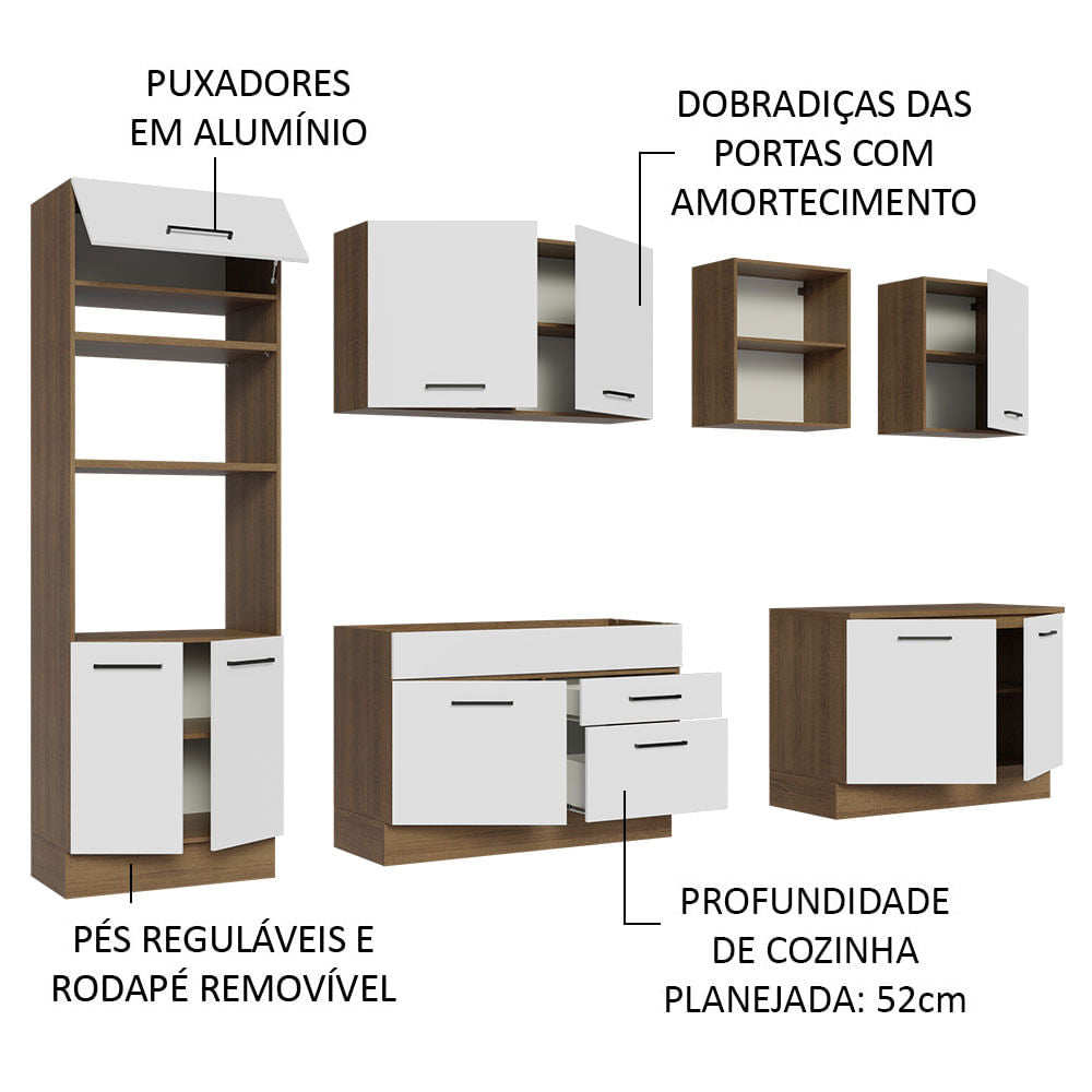 Armário de Cozinha Completa 310cm Rustic/Branco Agata Madesa 02