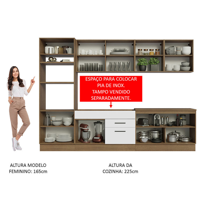 Armário de Cozinha Completa 310cm Rustic/Branco Agata Madesa 02