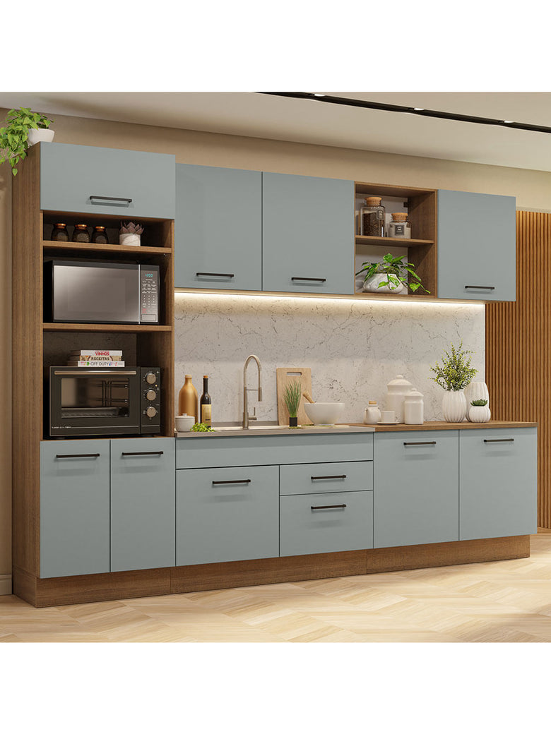 Armário de Cozinha Completa 310cm Rustic/Cinza Agata Madesa 02