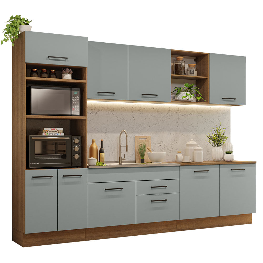 Armário de Cozinha Completa 310cm Rustic/Cinza Agata Madesa 02 - Rustic/Cinza