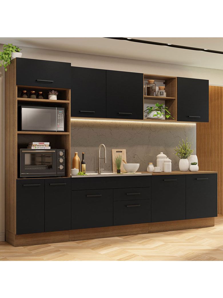 Armário de Cozinha Completa 310cm Rustic/Preto Agata Madesa 02